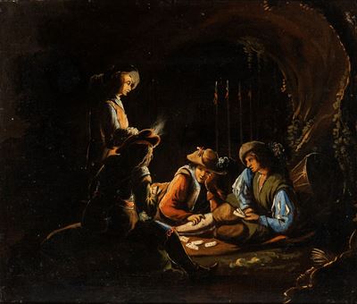 Giocatori di Carte in un Paesaggio Notturno