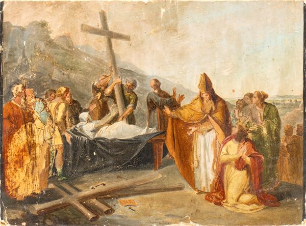 Artista italiano, prima met&#224; XIX secolo - Ritrovamento della Vera Croce alla presenza della regina Elena