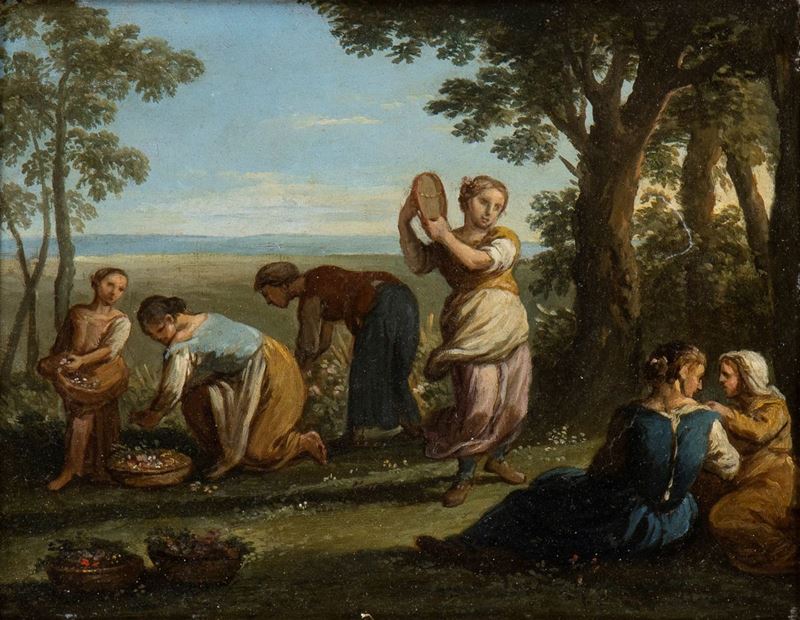 Paolo Monaldi - Contadine a Riposo che Raccolgono Fiori