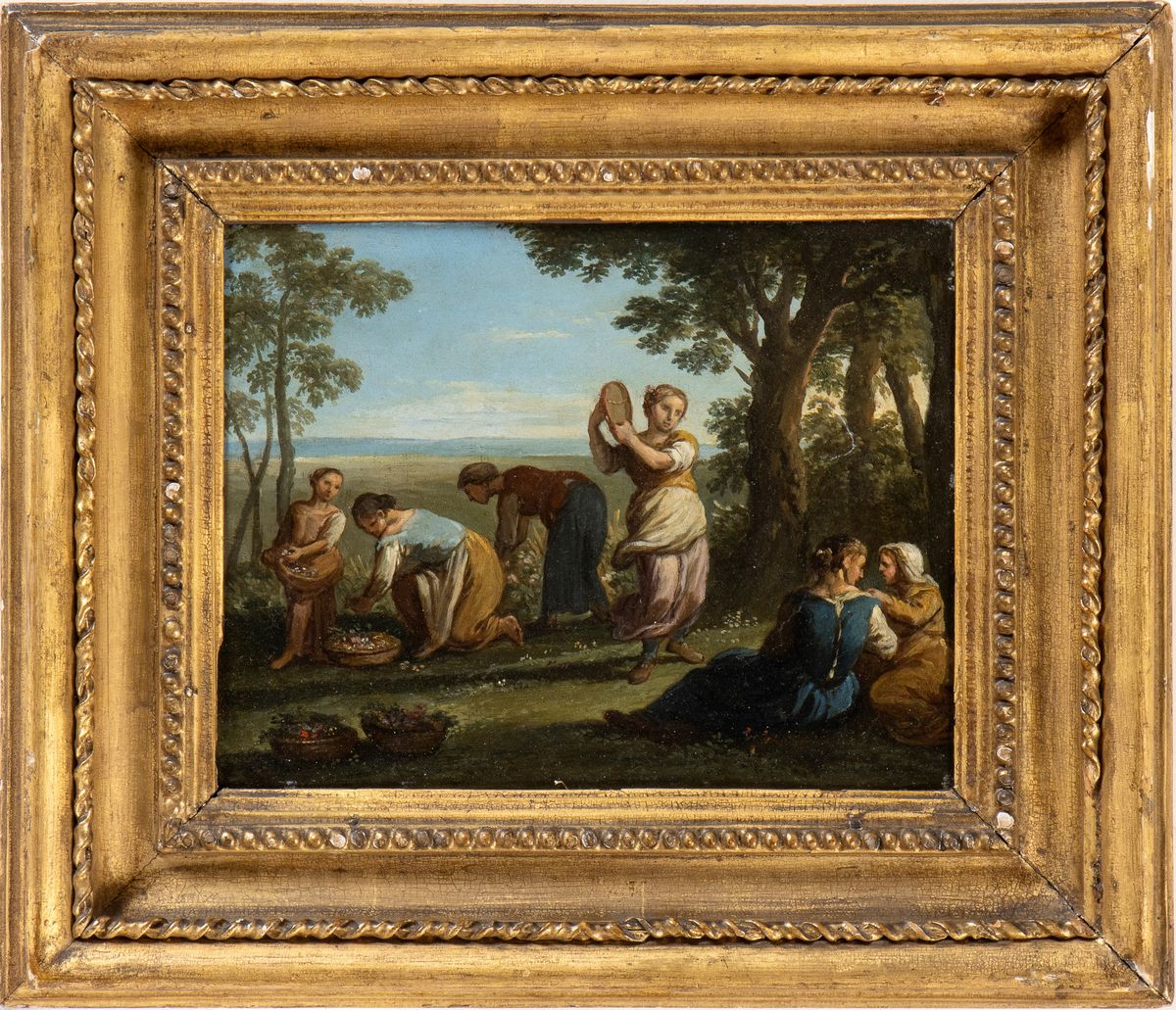Paolo Monaldi - Contadine a Riposo che Raccolgono Fiori