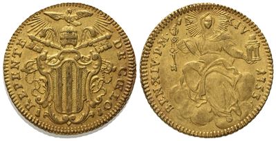 Stato Pontificio. Roma. Benedetto XIV (1740 - 1758). Zecchino 1753. Au (3,41 G; 21,5 MM)