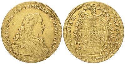 Napoli. Regno di Napoli. Ferdinando IV di Borbone (1759 - 1799 i Periodo). 6 Ducati 1777. Au (8,8...