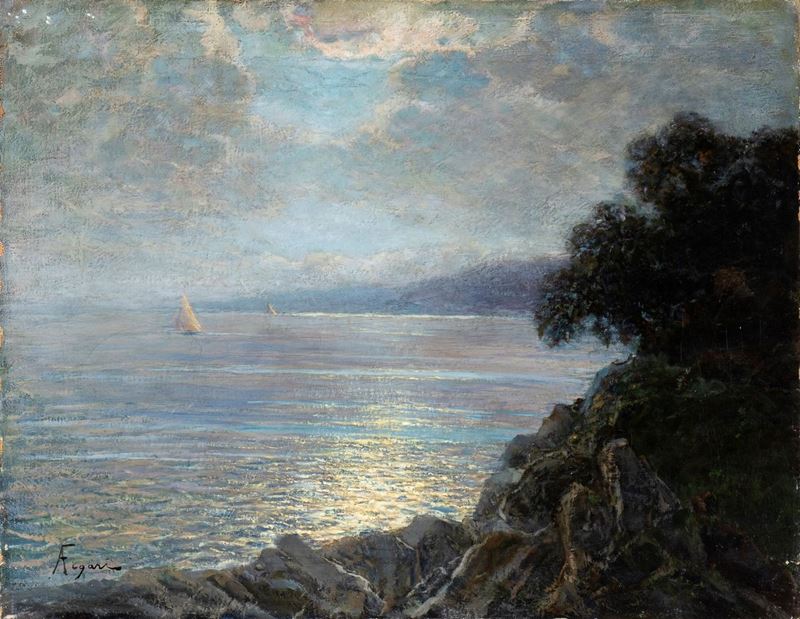 Andrea Figari - Paesaggio Marino con Barca a Vela
