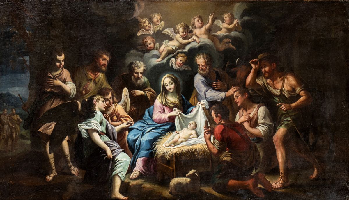 Artista Attivo a Roma, Inizio XVIII Secolo - A) Natività; B) Adorazione dei Pastori. Coppia di Di...
