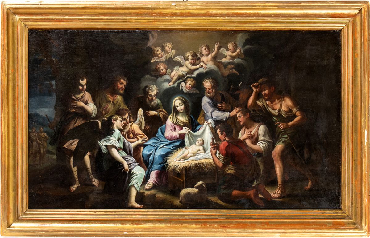Artista Attivo a Roma, Inizio XVIII Secolo - A) Natività; B) Adorazione dei Pastori. Coppia di Di...