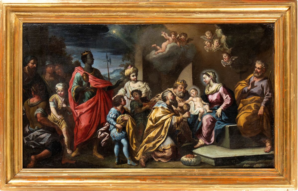 Artista Attivo a Roma, Inizio XVIII Secolo - A) Natività; B) Adorazione dei Pastori. Coppia di Di...