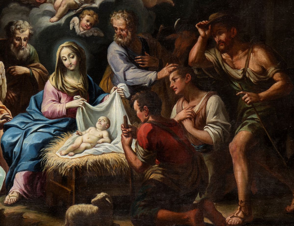 Artista Attivo a Roma, Inizio XVIII Secolo - A) Natività; B) Adorazione dei Pastori. Coppia di Di...
