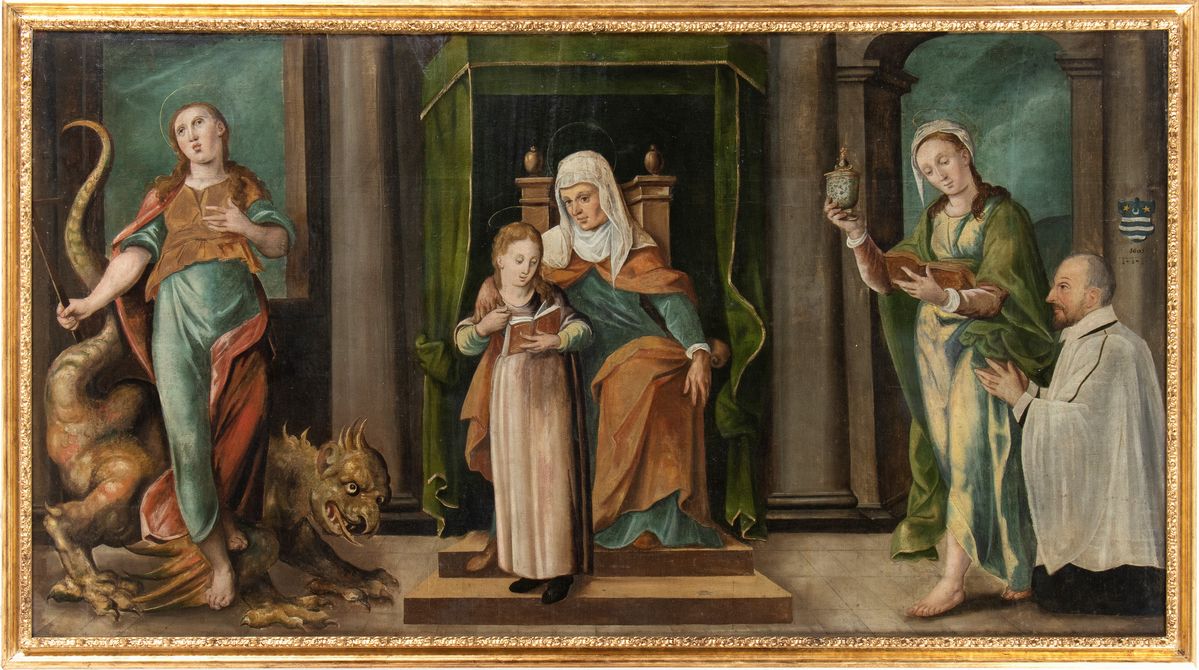 Artista Toscano, Fine XVI - Inizio XVII Secolo - L'educazione della Vergine con Sant'anna in Tron...
