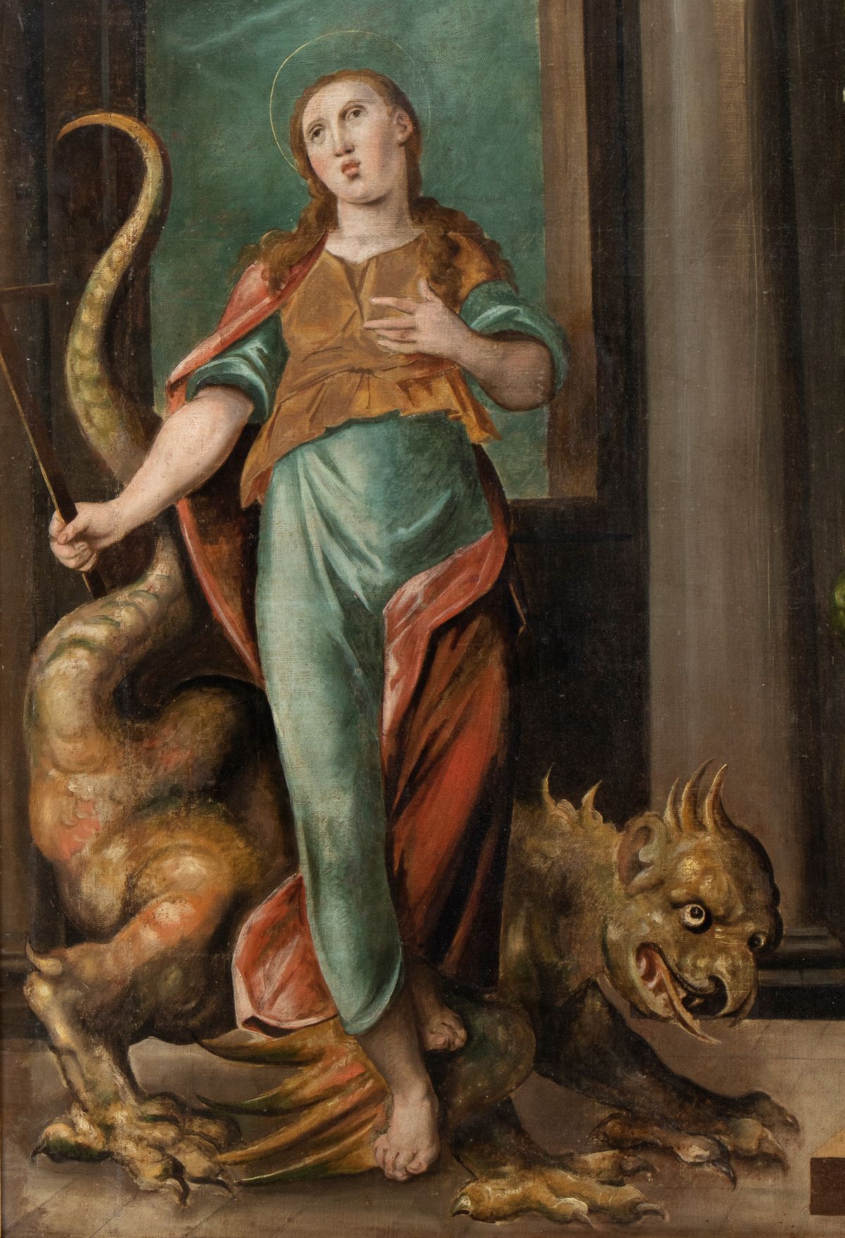 Artista Toscano, Fine XVI - Inizio XVII Secolo - L'educazione della Vergine con Sant'anna in Tron...