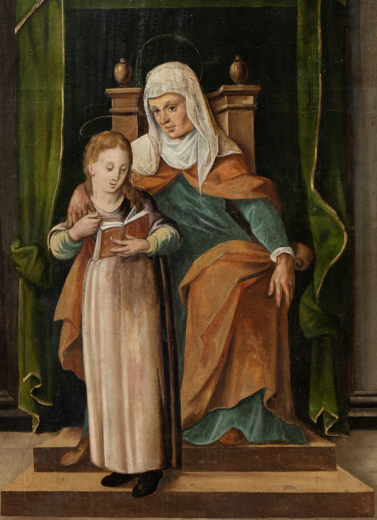 Artista Toscano, Fine XVI - Inizio XVII Secolo - L'educazione della Vergine con Sant'anna in Tron...