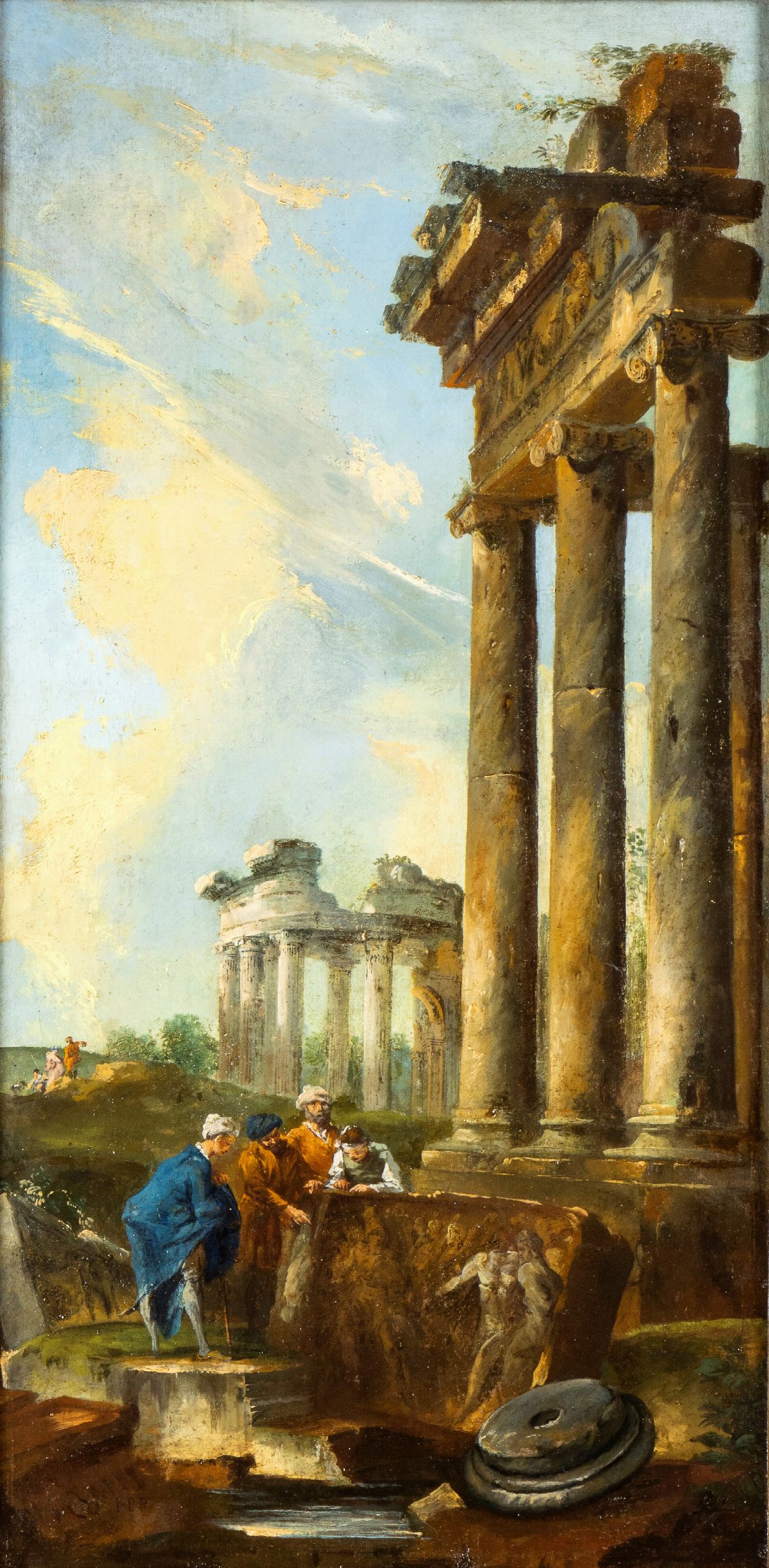 Giovanni Paolo Panini - A) Capriccio con Monumenti Classici e Archeologo; B) Capriccio con Monume...