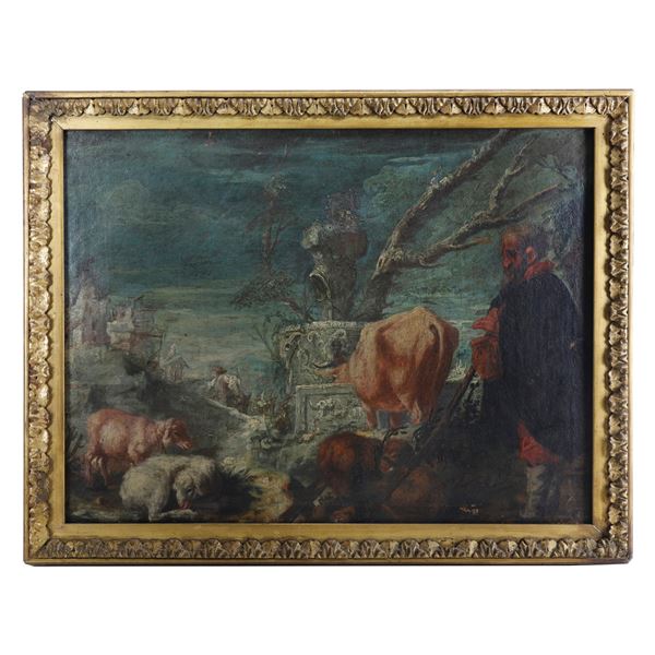 Pastoral scene with ancient ruins