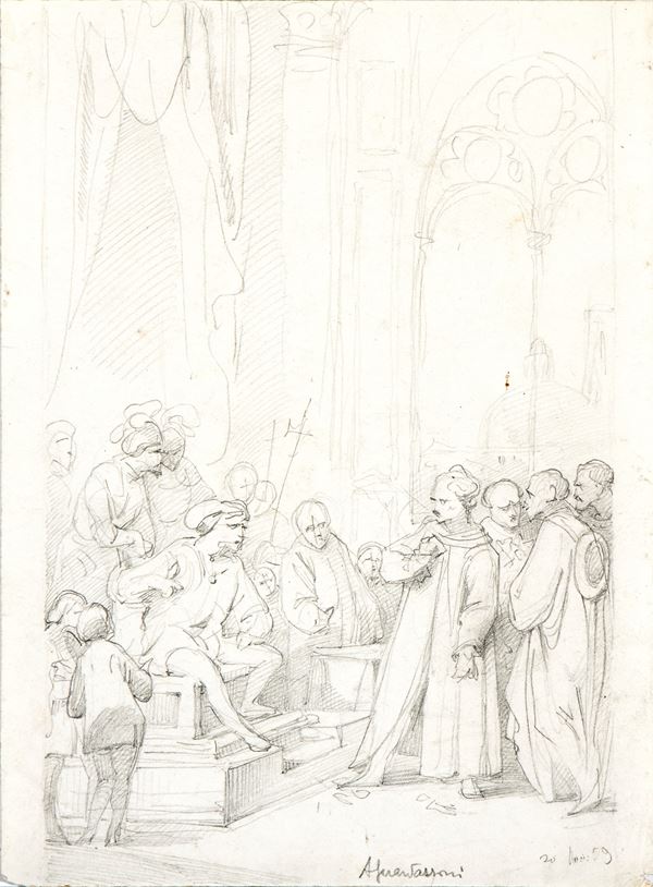 Alessandro Guardassoni - Studio preparatorio per la composizione generale del dipinto "Pier Capponi lacera i patti imposti da Carlo VIII"
