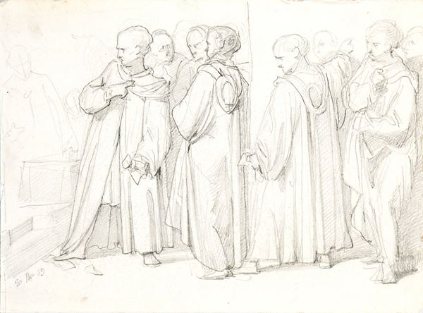 Alessandro Guardassoni - Studio preparatorio per le figure di destra del dipinto "Pier Capponi lacera i patti imposti da Carlo VIII"