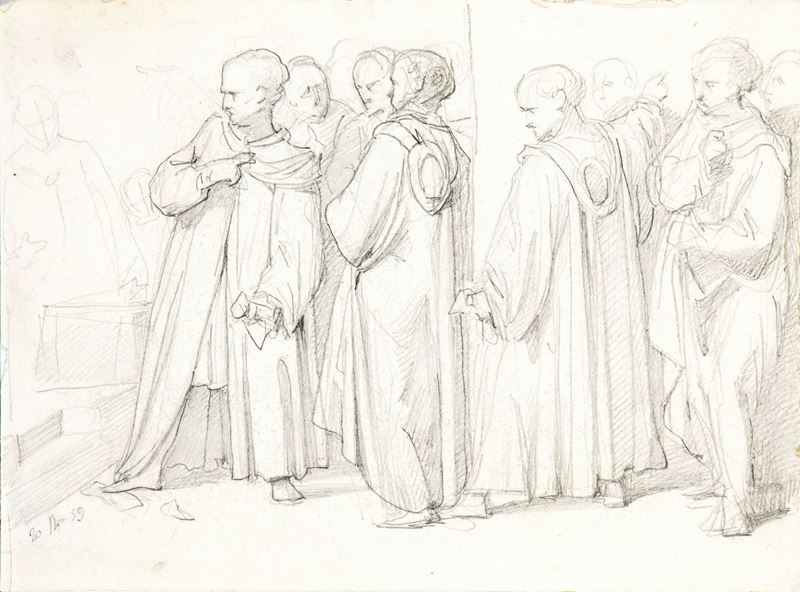 Alessandro Guardassoni - Studio Preparatorio per le Figure di Destra del Dipinto "pier Capponi La...