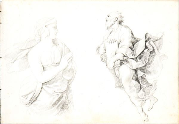 Francesco  Podesti - Study of a female figure at prayer and for a Moses