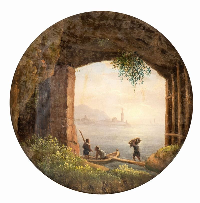 Giovanni Migliara - Paesaggio Lacustre con Arco di Roccia e Figure