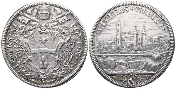 STATO PONTIFICIO. Roma. Clemente XI (1700-1721). Mezza piastra 1705 – Anno V; Ag (16 g; 36,5 mm)