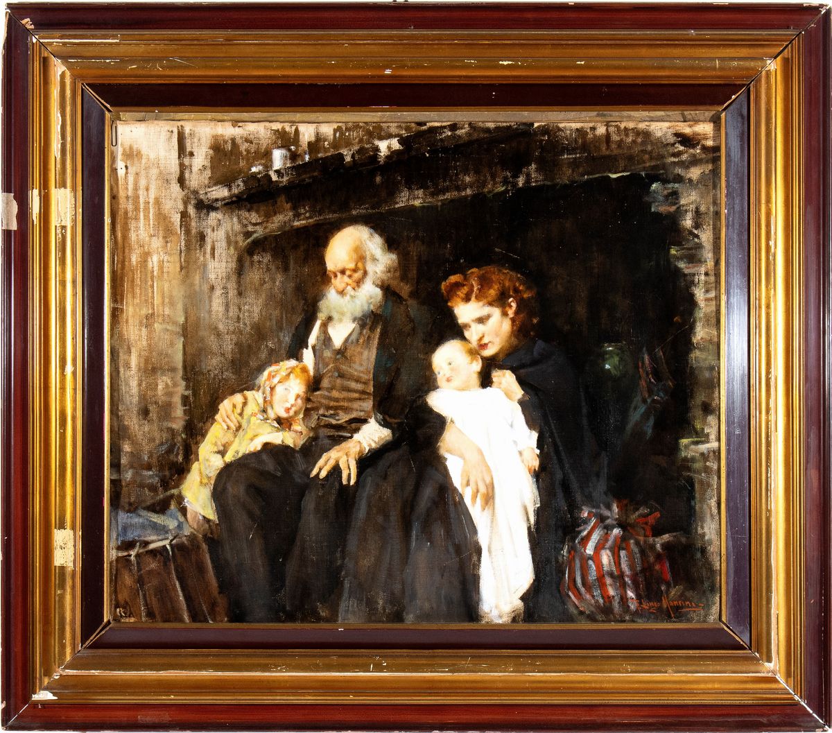 Francesco Longo Mancini - Veduta di Interno con Famiglia