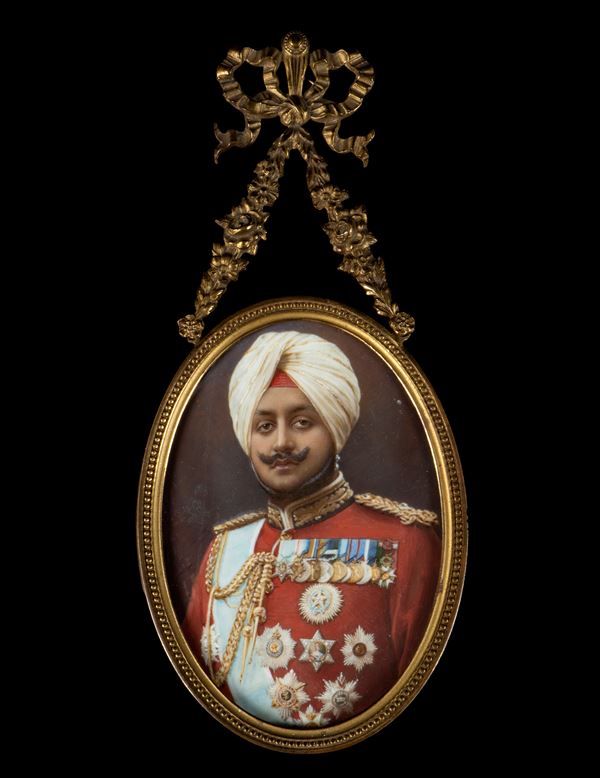 A MINIATURE PAINTING WITH THE PORTRAIT OF MAHARAJA BHUPINDER