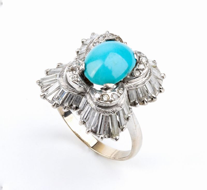 Anello in Oro con Turchese e Diamanti