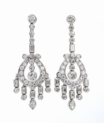 Orecchini Pendenti in Platino con Diamanti - Anni '50