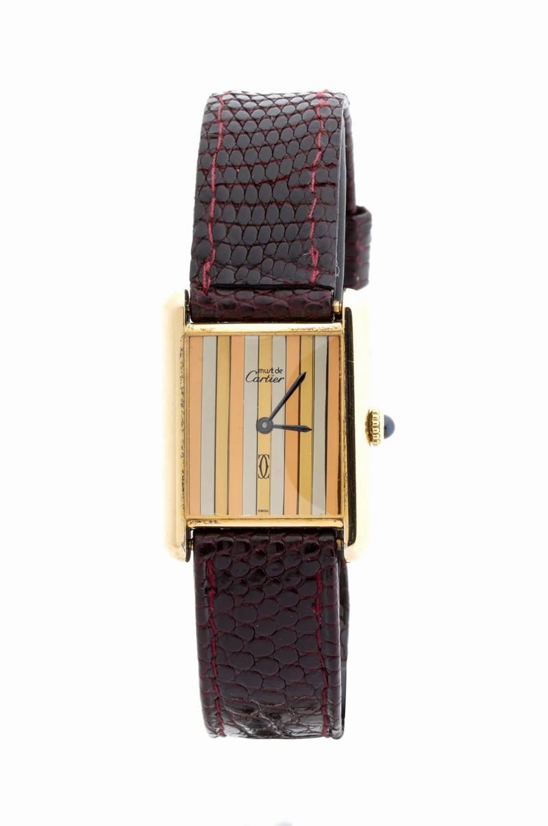 Le Must De Cartier Tank: Orologio da Polso in Argento Vermeille, Anni '70-'80
