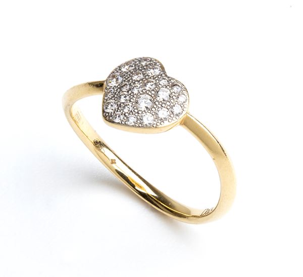 POMELLATO, collezione Dodo: anello in oro con motivo a cuore in pavé di diamanti