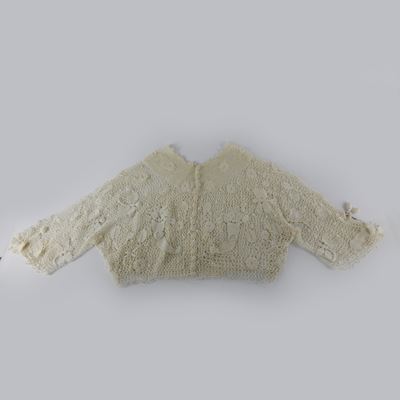 Bolero in Cotone a Celle D'api e Motivi Floreali Ricamato Bianco