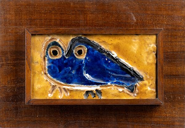 LEONCILLO LEONARDI : Tile (Owl)  - Glazed ceramic - Auction Modern and contemporary art: paintings, drawings,  sculptures and ceramics from 19th and 20th centuries - Bertolami Fine Art - Casa d'Aste