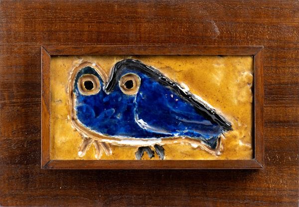 LEONCILLO LEONARDI : Piastrella (Civetta)  - Ceramica smaltata - Asta Arte moderna e contemporanea: dipinti, disegni, sculture e ceramiche tra XIX e XX secolo - Bertolami Fine Art - Casa d'Aste
