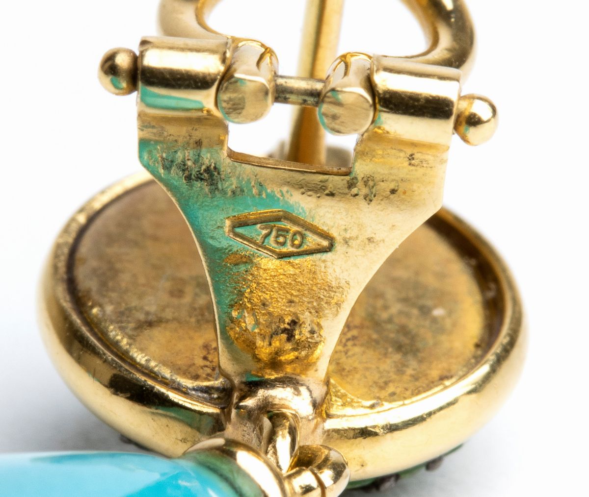 ASCIONE: orecchini pendenti in oro pendenti con turchesi e tsavoriti