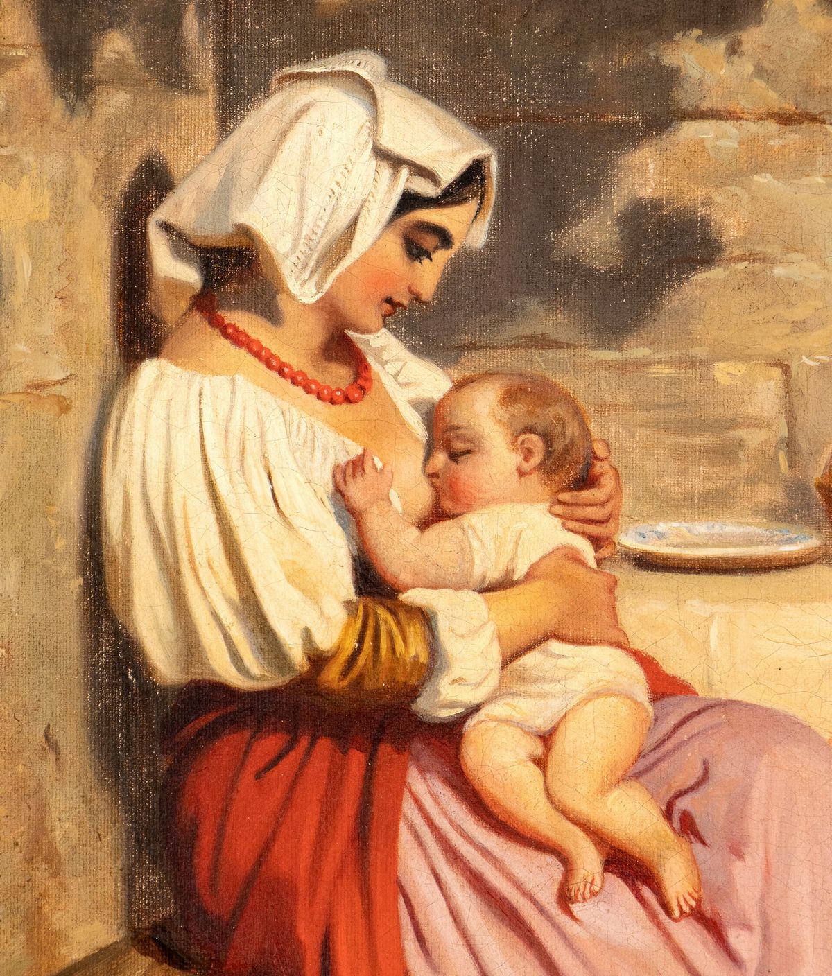 Artista Nord-europeo Attivo a Roma, XIX Secolo - Famiglia di Contadini al Desco