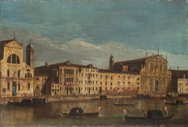Artista Veneziano, XVIII Secolo - Veduta del Canal Grande con le Chiese di Santa Lucia e degli Sc...