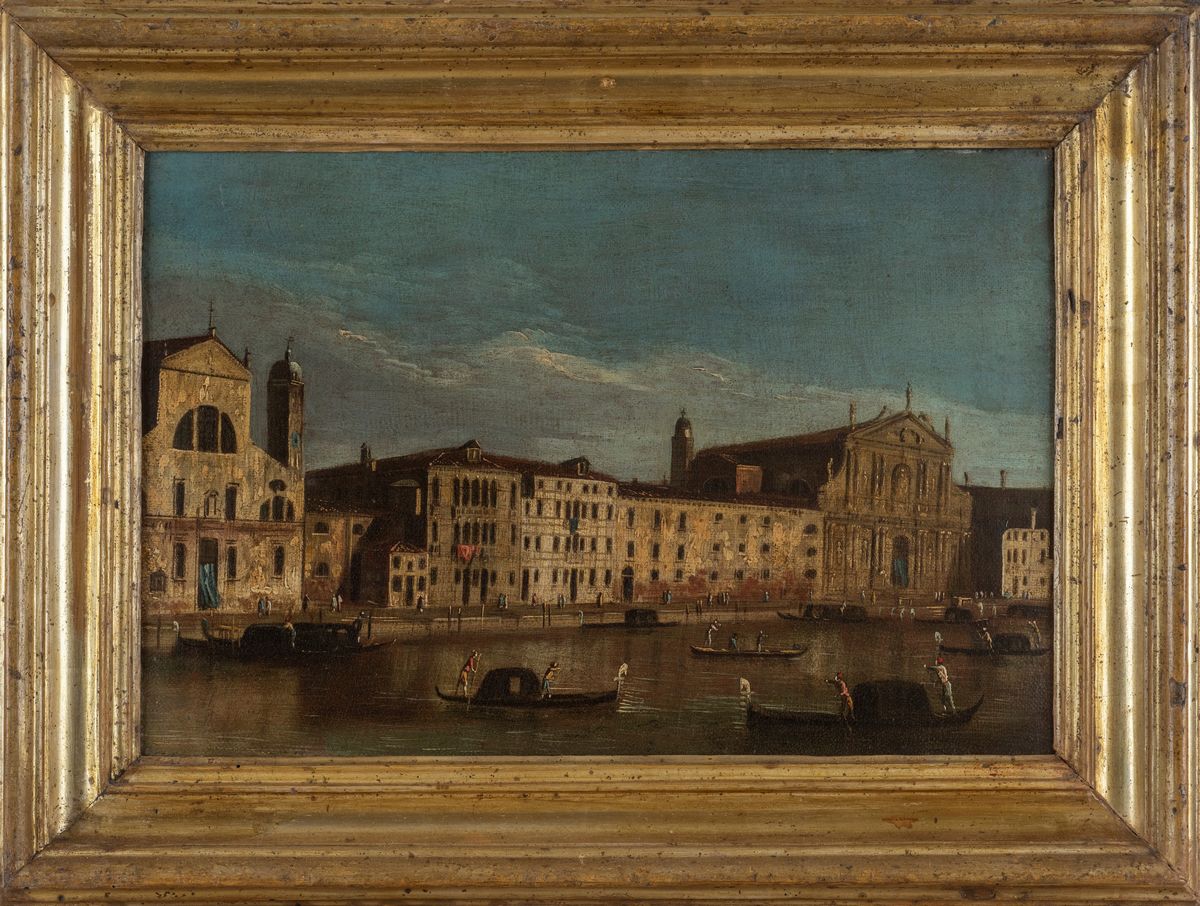 Artista Veneziano, XVIII Secolo - Veduta del Canal Grande con le Chiese di Santa Lucia e degli Sc...