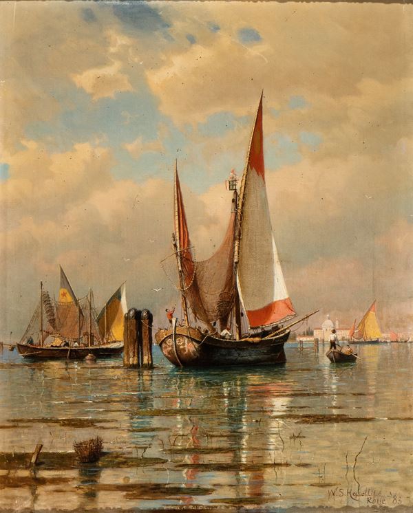 WILLIAM STANLEY HASELTINE - Venetian lagoon with boats