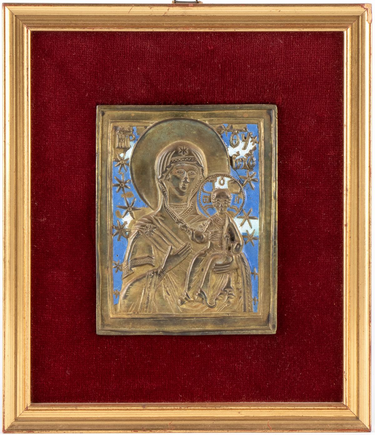 Icona Russa da Viaggio in Bronzo Raffigurante la Madonna di Smolensk