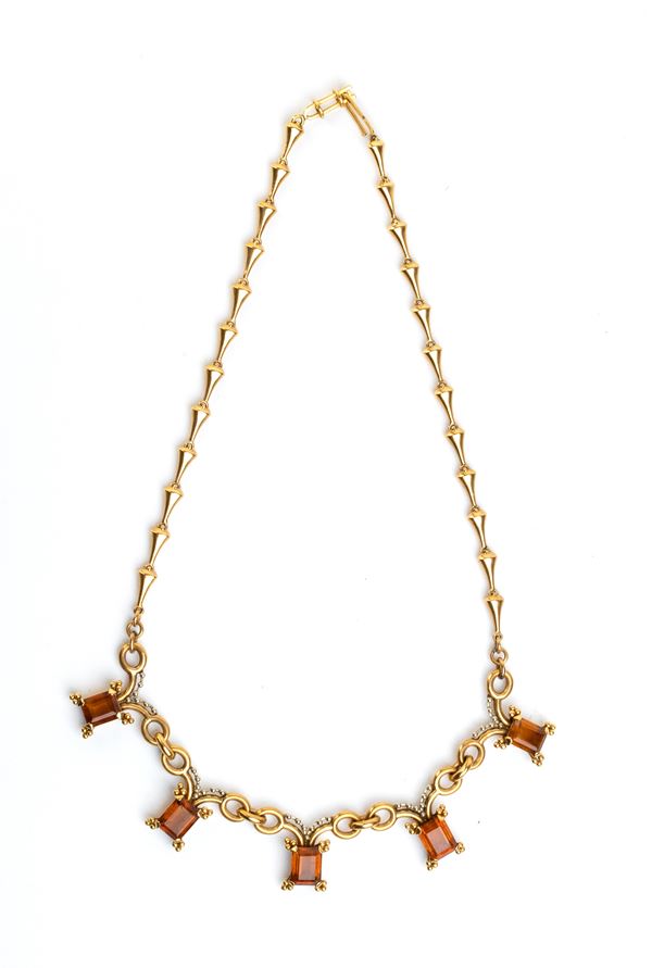 Citrine quartz gold necklace