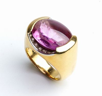 Anello in Oro con Diamanti e Pasta Vitrea Viola