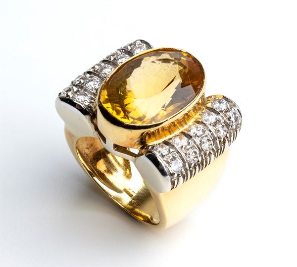 Yellow quartz gold ring 