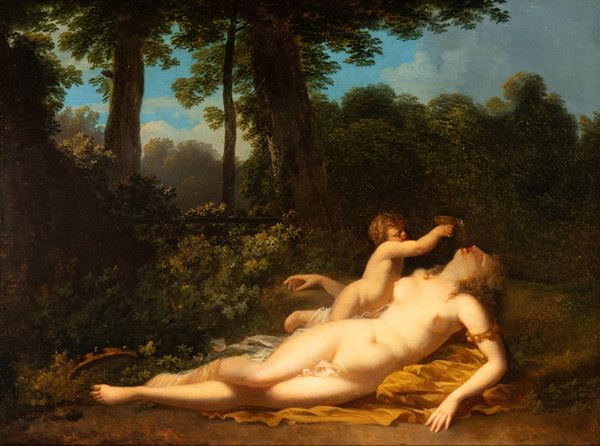 Jacques Antoine Vallin - Venus and Cupid in a classical landscape