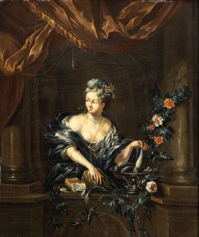 Ritratto di Giovane Gentildonna con Pane, Pesci e Fiori