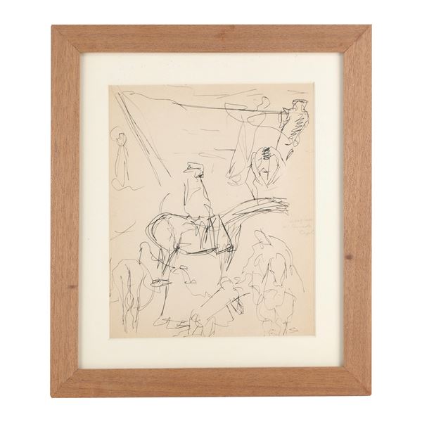 CORRADO CAGLI : Knight and other figures  (1930 ca.)  - Indian ink on paper - Auction Smart Auction: furniture, paintings, sculptures, silver and more at affordable prices - Bertolami Fine Art - Casa d'Aste