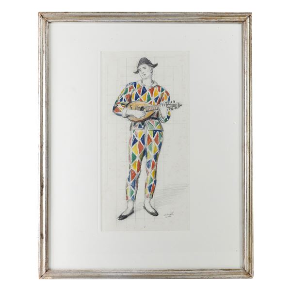 ALBERTO SALIETTI : Arlecchino  (1935)  - Matite colorate su carta - Asta Smart Auction: arredo, dipinti, sculture, argenti e altro a prezzi vantaggiosi - Bertolami Fine Art - Casa d'Aste