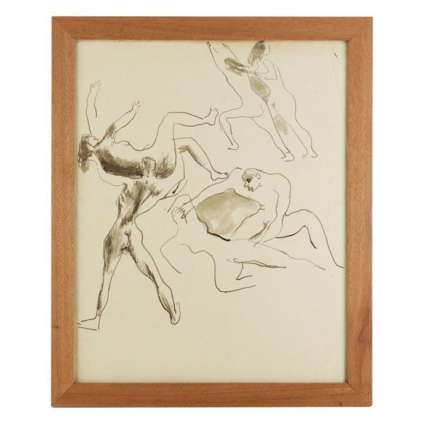 ALBERTO ZIVERI : Composition of fighting figures  (1930 ca.)  - Indian ink on paper - Auction Smart Auction: furniture, paintings, sculptures, silver and more at affordable prices - Bertolami Fine Art - Casa d'Aste