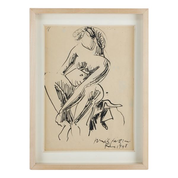 PERICLE FAZZINI : Figure of a woman  (1948)  - Indian ink on paper - Auction Smart Auction: furniture, paintings, sculptures, silver and more at affordable prices - Bertolami Fine Art - Casa d'Aste