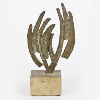Incontro, Scultura in Volume in Bronzo su Base in Travertino