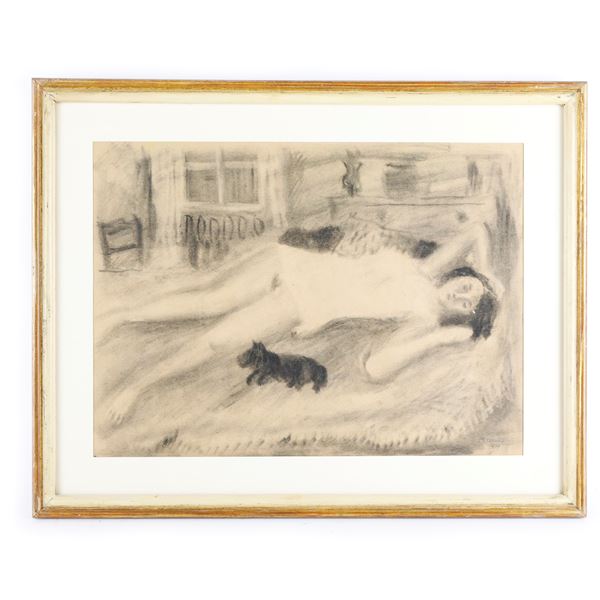 GABRIELE MUCCHI : Interno con figura  (1939)  - Carboncino su carta - Asta Smart Auction: arredo, dipinti, sculture, argenti e altro a prezzi vantaggiosi - Bertolami Fine Art - Casa d'Aste