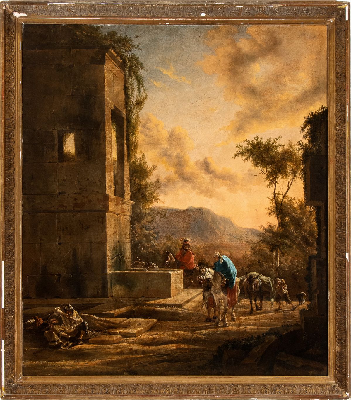 Jan Baptist Weenix - Paesaggio con Sosta di Cavalieri Presso una Fontana e Mendicanti