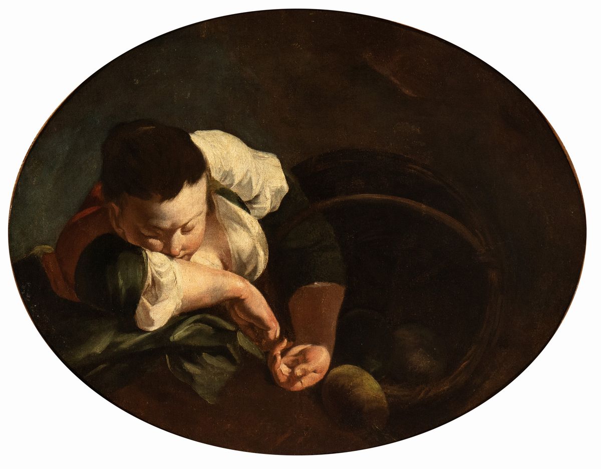 Giovanni Battista Piazzetta - A) Contadinella Addormentata con Cesto di Frutta; B) Due Fanciulli ...
